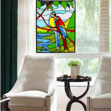 Macaw Love-Birds Tiffany Victorian-Style Stained Glass Vertical Decorative Hanging Window Panel 24" Height Home Decor by Chloe