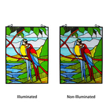 Macaw Love-Birds Tiffany Victorian-Style Stained Glass Vertical Decorative Hanging Window Panel 24" Height Home Decor by Chloe