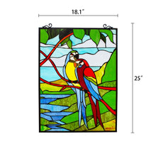 Macaw Love-Birds Tiffany Victorian-Style Stained Glass Vertical Decorative Hanging Window Panel 24" Height Home Decor by Chloe