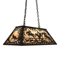 Custom 33" Long Fox Hunt Oblong Pendant with 3 Cobows on Horses Ceiling Light by Meyda