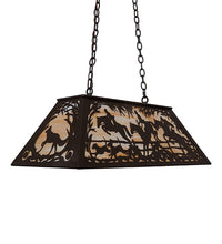 Custom 33" Long Fox Hunt Oblong Pendant with 3 Cobows on Horses Ceiling Light by Meyda