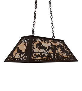 Custom 33" Long Fox Hunt Oblong Pendant with 3 Cobows on Horses Ceiling Light by Meyda
