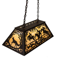 Custom 33" Long Fox Hunt Oblong Pendant with 3 Cobows on Horses Ceiling Light by Meyda
