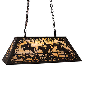 Custom 33" Long Fox Hunt Oblong Pendant with 3 Cobows on Horses Ceiling Light by Meyda
