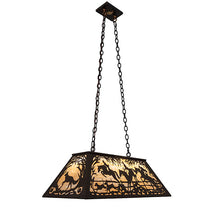 Custom 33" Long Fox Hunt Oblong Pendant with 3 Cobows on Horses Ceiling Light by Meyda