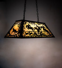 Custom 33" Long Fox Hunt Oblong Pendant with 3 Cobows on Horses Ceiling Light by Meyda