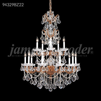 Madrid Cast Brass 15 Light Entry Crystal Chandelier Ceiling Light by James R. Moder