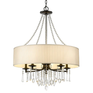 Echelon 5-Light Crystal Pendant Chandelier Round Bridal Veil Shade Matte Black Finish Ceiling Light by Golden