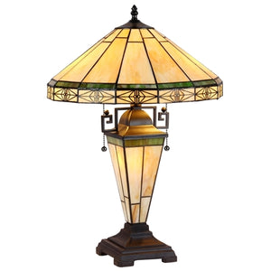 Belle Table Lamp Tiffany 3-Light Mission Double Lit 16" Shade Bedside Nightstand Reading Desk Table Light by Chloe