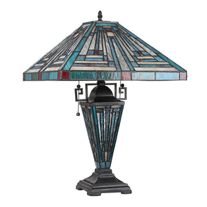 Innes Mission Table Light Tiffany Blackish Bronze 3-Light Double Lit 16" Wide Bedside Nightstand Reading Desk Lamp by Chloe