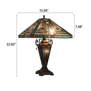 Innes Mission Table Light Tiffany Blackish Bronze 3-Light Double Lit 16" Wide Bedside Nightstand Reading Desk Lamp by Chloe