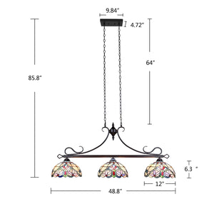 Grenville Island Pendant Chandelier Tiffany Victorian Dark Bronze 3-Light 47" Wide Ceiling Light by Chloe