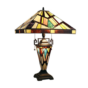 Vincent Table Lamp Tiffany Blackish Bronze 3-Light Mission Double-Lit 16" Shade Bedside Nightstand Reading Desk Table Light by Chloe