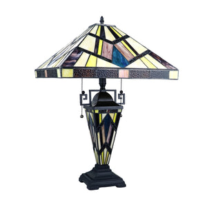 Vincent Table Lamp Tiffany Blackish Bronze 3-Light Mission Double-Lit 16" Shade Bedside Nightstand Reading Desk Table Light by Chloe