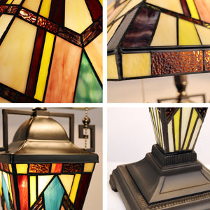 Vincent Table Lamp Tiffany Blackish Bronze 3-Light Mission Double-Lit 16" Shade Bedside Nightstand Reading Desk Table Light by Chloe