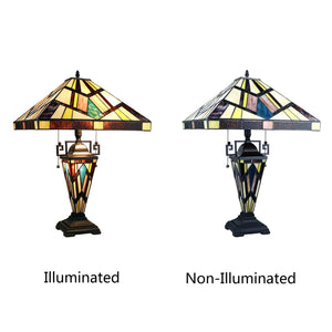 Vincent Table Lamp Tiffany Blackish Bronze 3-Light Mission Double-Lit 16" Shade Bedside Nightstand Reading Desk Table Light by Chloe
