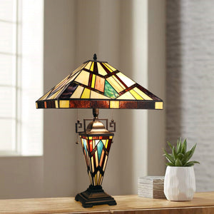 Vincent Table Lamp Tiffany Blackish Bronze 3-Light Mission Double-Lit 16" Shade Bedside Nightstand Reading Desk Table Light by Chloe