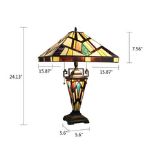 Vincent Table Lamp Tiffany Blackish Bronze 3-Light Mission Double-Lit 16" Shade Bedside Nightstand Reading Desk Table Light by Chloe