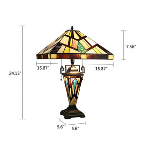 Vincent Table Lamp Tiffany Blackish Bronze 3-Light Mission Double-Lit 16" Shade Bedside Nightstand Reading Desk Table Light by Chloe