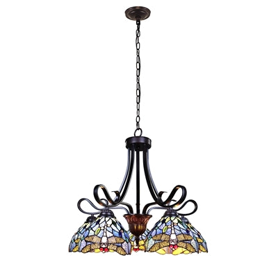 Sunniva Large Chandelier Dragonfly Tiffany Victorian Dark Bronze 5-Light 25