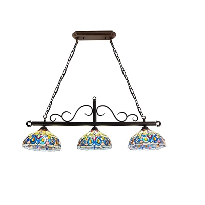Serenity Island Pendant Chandelier Tiffany Victorian Dark Bronze 3-Light 45