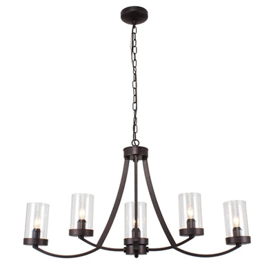 Ida Inverted Pendant Chandelier Farmhouse Clear Glass 5-Light Bronze 35