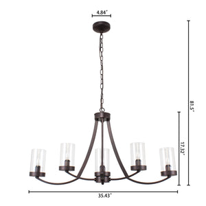 Ida Inverted Pendant Chandelier Farmhouse Clear Glass 5-Light Bronze 35" Wide Ceiling light by Chloe
