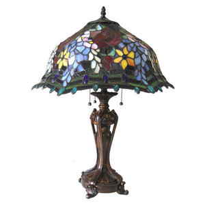 Carrell Table Lamp Tiffany-style 3 Light Roses Table Lamp 20" Shade Bedside Nightstand Reading Desk Table Light by Chloe