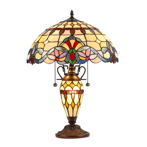 Cooper Table Lamp Tiffany Victorian-style 3 Light Double Lit 16" Shade Bedside Nightstand Reading Desk Table Light by Chloe
