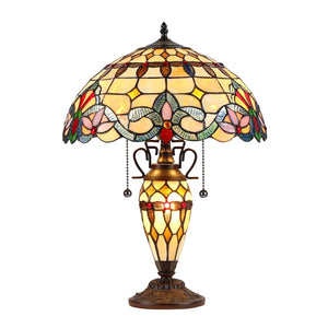 Cooper Table Lamp Tiffany Victorian-style 3 Light Double Lit 16" Shade Bedside Nightstand Reading Desk Table Light by Chloe