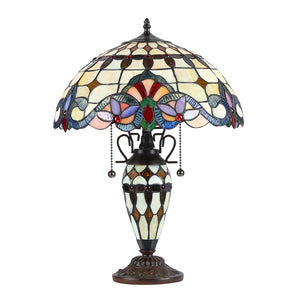 Cooper Table Lamp Tiffany Victorian-style 3 Light Double Lit 16" Shade Bedside Nightstand Reading Desk Table Light by Chloe
