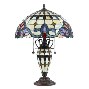 Cooper Table Lamp Tiffany Victorian-style 3 Light Double Lit 16" Shade Bedside Nightstand Reading Desk Table Light by Chloe