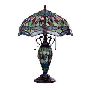 Empress Table Lamp Tiffany Victorian-style Dark Bronze 3 Light Double Lit 16" Shade Bedside Nightstand Reading Desk Table Light by Chloe