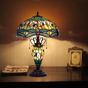 Empress Table Lamp Tiffany Victorian-style Dark Bronze 3 Light Double Lit 16" Shade Bedside Nightstand Reading Desk Table Light by Chloe
