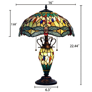 Empress Table Lamp Tiffany Victorian-style Dark Bronze 3 Light Double Lit 16" Shade Bedside Nightstand Reading Desk Table Light by Chloe