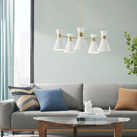 Ezra 5-Light Metal White Cone-Shape Shades Chandelier Pendant Ceiling Light by Olliix-INK+IVY