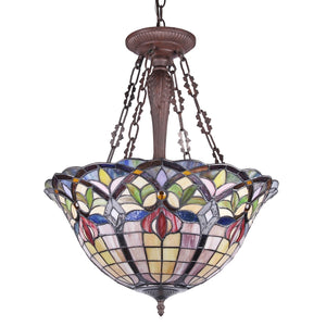 Loretta Tiffany Victorian 3 Light Inverted Pendant 20" Shade Ceiling Light by Chloe