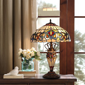 Serenity Table Lamp Tiffany Victorian-style Dark Bronze 3 Light Double Lit 16" Wide Bedside Nightstand Reading Desk Table Light by Chloe