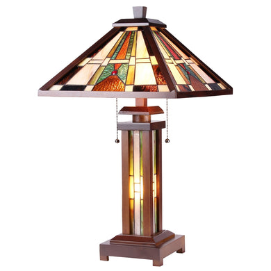 Percival Table Lamp Tiffany Style Mission 3-Light Double Lit 15