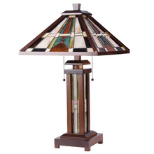 Percival Table Lamp Tiffany Style Mission 3-Light Double Lit 15" Shade Wooden Bedside Nightstand Reading Desk Table Light by Chloe