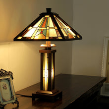 Percival Table Lamp Tiffany Style Mission 3-Light Double Lit 15" Shade Wooden Bedside Nightstand Reading Desk Table Light by Chloe
