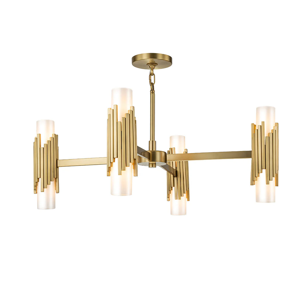 Marvel 8 Light Pendant with Opal Glass and Aged Brass Ceiling Light by Lucas McKearn