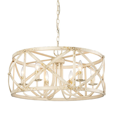 Alcott 6 Light Chandelier Antique Ivory Barrel Style Farmhouse Pendant Lantern Ceiling Light by Golden