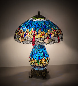 25" High Tiffany Hanginghead Dragonfly Table Lamp Bedside Nightstand Reading Desk Table Light by Meyda