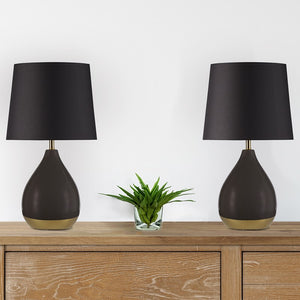 Liora 2-Tone Ceramic Black Gold Table Lamp, Set of 2, Bedside Nightstand Reading Desk Table Light by Olliix-510 Design