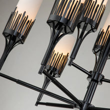 Sawgrass 9 Light Chandelier in Black Finish and Opal Glass Ceiling Light by Lucas McKearn