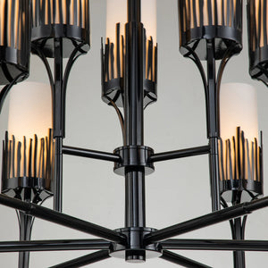 Sawgrass 9 Light Chandelier in Black Finish and Opal Glass Ceiling Light by Lucas McKearn