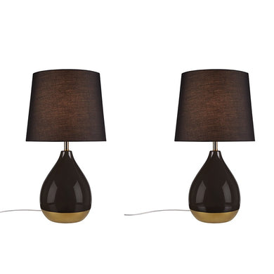 Liora 2-Tone Ceramic Black Gold Table Lamp, Set of 2, Bedside Nightstand Reading Desk Table Light by Olliix-510 Design