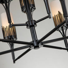 Sawgrass 9 Light Chandelier in Black Finish and Opal Glass Ceiling Light by Lucas McKearn
