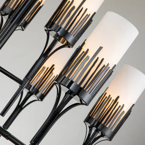 Sawgrass 9 Light Chandelier in Black Finish and Opal Glass Ceiling Light by Lucas McKearn